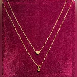 Fashion Tiny Heart Initial Gold Color Multilayer Letter Choker Pendant Necklace